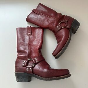 Frye 12R Harness Boots in Red Oxblood Leather | Size 8
